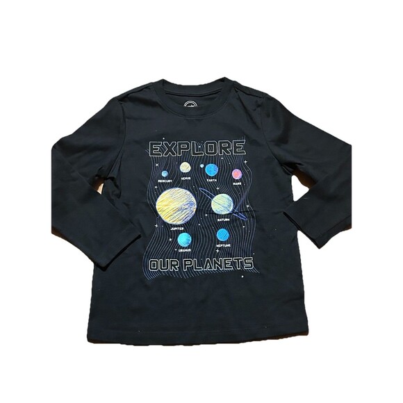 Wonder Nation Kids Long Sleeve Shirt XS 4/5 Explore Our Planets Solar System Tee - Picture 1 of 3